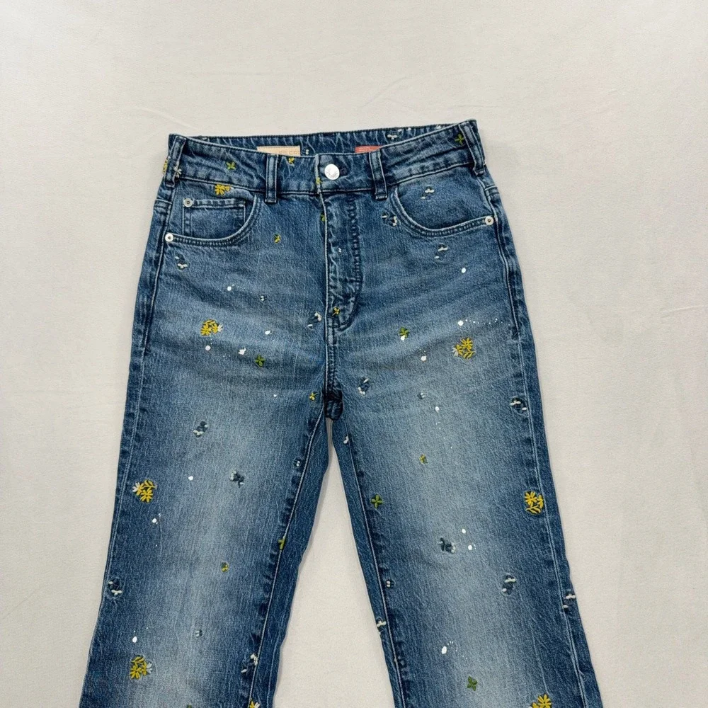 Pilcro Jeans The Icon Floral Embroidery Paint Splatter Blue Womens 25
